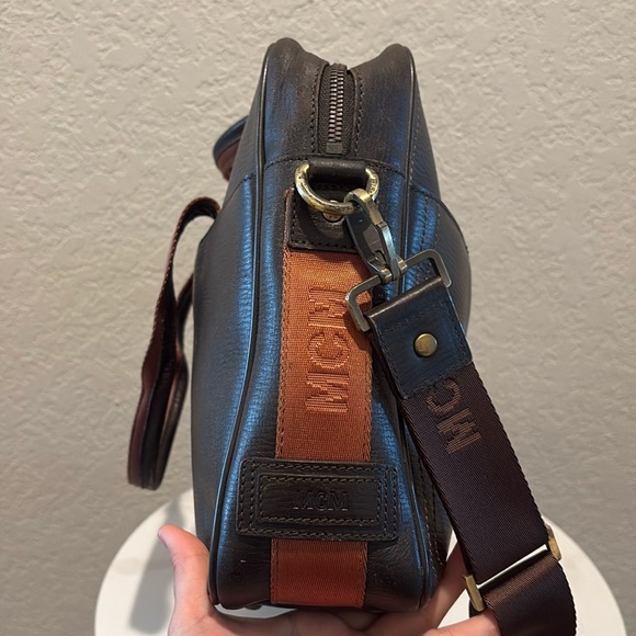 MCM Black Leather Briefcase-Style Backpack with Brown Handles - Picture 9 of 16